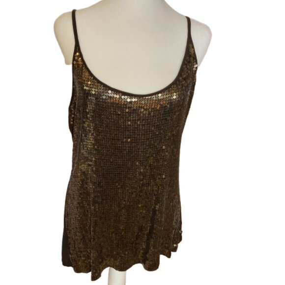Michael Kors Camisole Choc. Browns, Shiny Metallic Sequins, Stunning, sz XL - Picture 4 of 13
